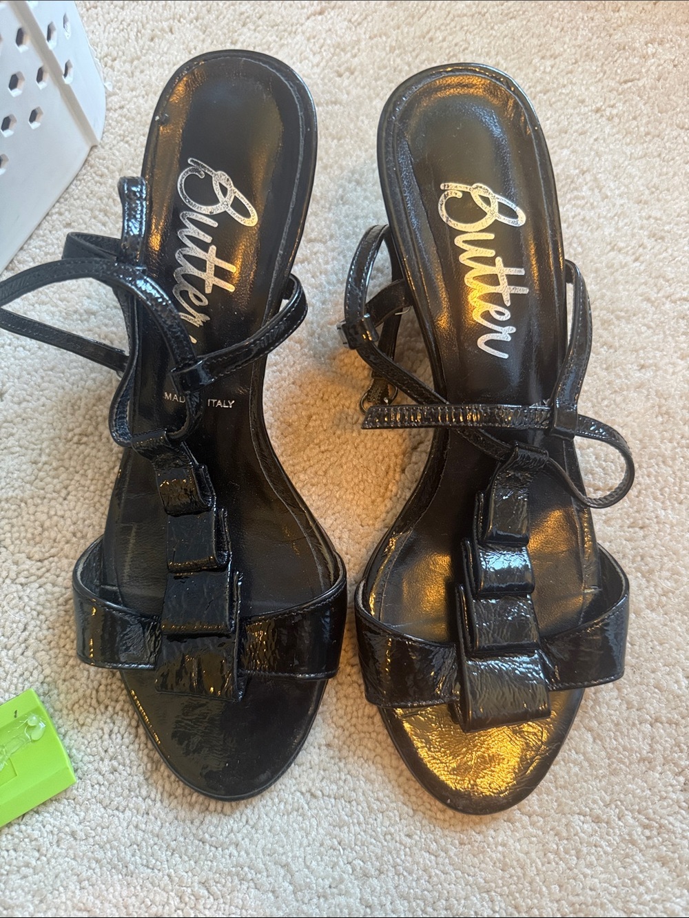 Butter Black Patent Leather Strappy Mid-Heels